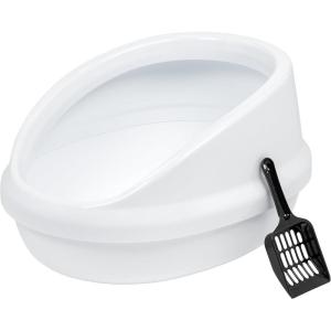imageIRIS USA Large Cat Litter Box with Scoop Open Top High Sided Kitty Litter Pan with Scatter Shield BlackWhite