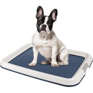 imageIRIS USA Pee Pad Holder  For Potty Training Regular Sized Dog ampamp Puppy Pee Pads Secured Latches NonSkid Feet Leak Protection Fits 22quotx22quot Pad or Larger Square Dark GrayNavy