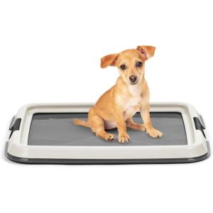imageIRIS USA Pee Pad Holder  For Potty Training Regular Sized Dog ampamp Puppy Pee Pads Secured Latches NonSkid Feet Leak Protection Fits 22quotx22quot Pad or Larger Square Dark GrayDark Gray