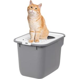 imageIRIS USA Premium Top Entry Cat Litter Box with Scoop Square Enclosure for Cat and Kitty WhiteGrayGray