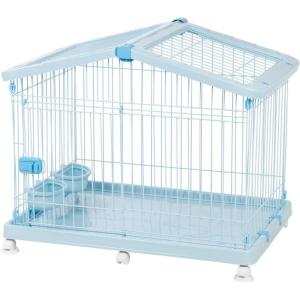 imageIRIS USA Wire Pet Crate Portable with Top Access and Wheels Easy Assembly Movable Floor Protection Small Pet Crate with Food and Water Dishes for Cats Puppy Small Animals Blue