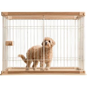 imageUSA Medium Dog Crate Dog Kennel Indoor with Sliding Door ampamp Bottom Tray Dog Cage Wire Pet Pen with Bottom Tray Stylish WoodLike Trim Light BrownLight Brown