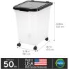imageIRIS USA Airtight Dog Food Storage Container WeatherPro Up to 25 lbs Removable Wheels for Dog Cat Bird and Other Pet Food Storage Bin Keep Fresh Translucent Body Made in USA ClearBlackClearBlack
