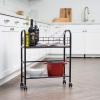 imageIRIS USA Inc 2Tier Kitchen Storage Rolling Cart with Lockable Caster Wheels Coffee Cart Pantry Rack Home Bar Serving Cart Rustic Brown WideSlim
