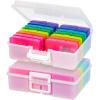 imageIRIS USA 4quot x 6quot Photo Storage Box Craft Keeper 2Pack Transparent Handle Container with 16 Organization Cases for Pictures Crafts Scrapbooking Stationery Storage and Organization ClearMulticolorPearl