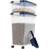 imageIRIS USA Airtight Dog Food Storage Container 40 lbs ampamp 14 lbs Combo Stackable Treat Box 2Cup Scoop Wheels Keep Fresh Easy Mobility NavyClearNavy