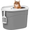 imageIRIS USA Cat Litter Box Large Top Entry with Litter Catching Lid and Scoop Dog Proof Enclosed Cat Litter Box GrayWhiteGray