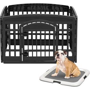 imageIRIS USA 24quot Exercise 4Panel Pet Playpen with Door and Square Training Pad Holder Set Dog Playpen ampamp Potty Pad Holder for Puppies and Small Dogs Easy Assemble Easy Storing Floor Protection BlackBlack