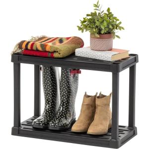 imageIRIS USA 2Shelf Heavy Duty Plastic Storage Shelves 80lb Capacity 17quotH x 24quotW x 12quotD Medium Modular Shelving Unit Storage Organizer for Garage Home Bathroom ampamp Laundry Storage Rack  Black2Tier