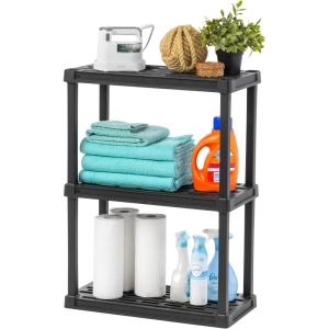 imageIRIS USA 2Shelf Heavy Duty Plastic Storage Shelves 80lb Capacity 17quotH x 24quotW x 12quotD Medium Modular Shelving Unit Storage Organizer for Garage Home Bathroom ampamp Laundry Storage Rack  Black3Tier