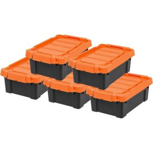 imageIRIS USA 3 Gallon Lockable Storage Bins with Lids 5 Pack  Made in USA Heavy Duty Stackable Containers Garage Organizing Bins Moving Tubs Rugged Sturdy Equipment Utility Box  BlackOrangeBlackOrange