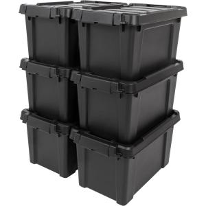 imageIRIS USA 3 Gallon Lockable Storage Bins with Lids 5 Pack  Made in USA Heavy Duty Stackable Containers Garage Organizing Bins Moving Tubs Rugged Sturdy Equipment Utility Box  BlackOrangeBlack