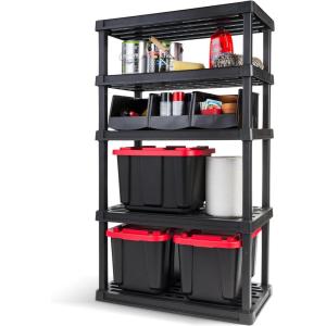 imageIRIS USA 4Tier Shelves 48quotL x 18quotW x 73quotH Up to 1200 lb Adjustable Garage Shelving Heavy Duty Metal Storage Shelves Wire Rack Removable Locking Wheel Shed Office Kitchen Garage Organizer Shelf5Tier Hybrid