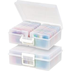 imageIRIS USA 4quot x 6quot Photo Storage Box Craft Keeper 2Pack Transparent Handle Container with 16 Organization Cases for Pictures Crafts Scrapbooking Stationery Storage and Organization ClearPearl