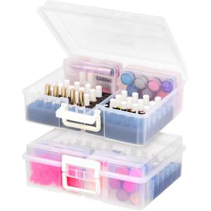 imageIRIS USA 4quot x 6quot Photo Storage Box Craft Keeper 2Pack Transparent Handle Container with 16 Organization Cases for Pictures Crafts Scrapbooking Stationery Storage and Organization ClearClear