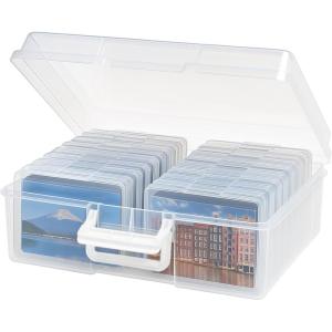 imageIRIS USA 4quot x 6quot Photo Storage Box Craft Keeper Transparent Handle Container with 16 Organization Cases For Pictures Crafts Scrapbooking Stationery Storage and Organization ClearClear