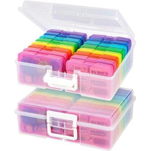 imageIRIS USA 4quotx 6quot Photo Storage Box Container Keeper Organizer 2Pack Main Container with 16 Organization Cases for Pictures Crafts Scrapbooking Stationery Protection Organization MulticolorClear