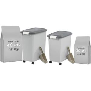 imageIRIS USA Airtight Dog Food Storage Container 30lbs  40lbs Combo Attachable Wheels for Dog Cat Bird and other Pet Food Storage Bin Keep Fresh Easy Mobility BPA Free GrayDark Gray