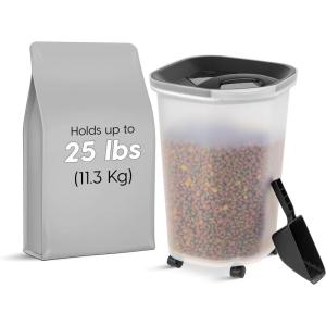 imageIRIS USA Airtight Dog Food Storage Container Up to 25 lbs Premium 60 Improved Airtightness with Seal ampamp Air Valve 2 Cup Scoop Removable Wheels Keep Fresh Pet Food Bin Holder BlackBlack Lid