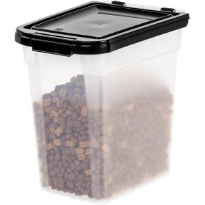 imageIRIS USA Airtight Dog Food Storage Container WeatherPro Up to 25 lbs Removable Wheels for Dog Cat Bird and Other Pet Food Storage Bin Keep Fresh Translucent Body Made in USA ClearBlackClearBlack