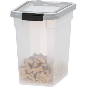 imageIRIS USA Airtight Dog Food Storage Container WeatherPro Up to 25 lbs Removable Wheels for Dog Cat Bird and Other Pet Food Storage Bin Keep Fresh Translucent Body Made in USA ClearBlackClearGray
