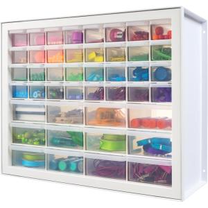 imageIRIS USA Bead Organizer Storage Bin Drawer Cabinet 64Drawer Plastic Organization Chest for Screws Bolts Nails Hardware Small Parts Electronics Charm Tools Scrapbook Art Craft Hobby Supplies  WhiteWhite