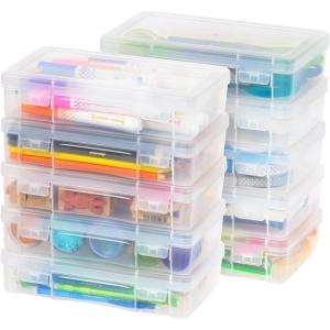 imageIRIS USA Pencil Case Box Storage Container for Organizing with Snap Lid 10Pack Big Capacity Stackable Plastic Pen Pouch for Craft Hobby Art Supplies Journaling Stationery Sticker Clear SmallMedium  10 Pack