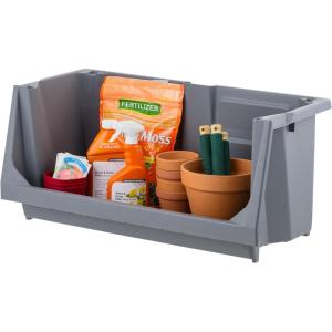 imageIRIS USA Stackable Storage Bins Open Front Medium  3 Pack Heavy Duty Garage Organization Storage Bin Tools Garden Hose Household Product Wide Open Front Interlocked Secure Stacking GrayLarge  Single
