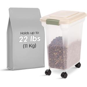 imageIRIS USA WeatherPro Airtight Dog Food Storage Container Up to 22 lbs Attachable Wheels For Dog Cat Bird and Other Pet Food Storage Bin Keep Fresh Easy Mobility BPA Free SmokeClearAlmond