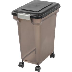 imageIRIS USA WeatherPro Airtight Dog Food Storage Container Up to 22 lbs Attachable Wheels For Dog Cat Bird and Other Pet Food Storage Bin Keep Fresh Easy Mobility BPA Free SmokeSmokeBlack