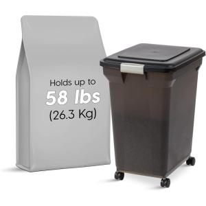 imageIRIS USA WeatherPro Airtight Dog Food Storage Container Up to 58 lbs Attachable Wheels For Dog Cat Bird and Other Pet Food Storage Bin Keep Fresh Easy Mobility BPA Free SmokeSmokeBlack