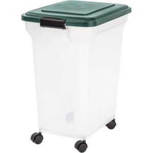 imageRemington WeatherPro Airtight Dog Food Storage Container Up to 22 lbs Attachable Wheels For Dog Cat Bird and Other Pet Food Storage Bin Keep Fresh Translucent Body Green42 lbs