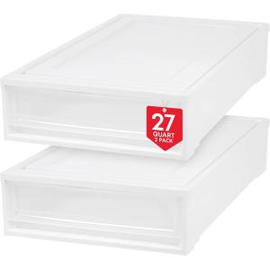 image275 Qt Plastic Under Bed Storage Stackable Organizer Bin Container with Sliding Organizer Drawers 2Pack MultiPurpose for Clothes Shoes Clothing Bedding White