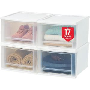 imageIRIS USA 27 Qt Plastic Under Bed Storage Stackable Organizer Bin Container with Sliding Organizer Drawers 4Pack MultiPurpose for Clothes Shoes Clothing Bedding White17 Qt  4 Pack