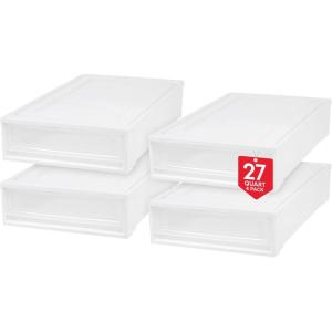 imageIRIS USA 27 Qt Plastic Under Bed Storage Stackable Organizer Bin Container with Sliding Organizer Drawers 4Pack MultiPurpose for Clothes Shoes Clothing Bedding White27 Qt  4 Pack