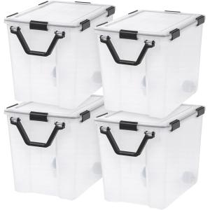 imageIRIS USA 32 Quart WEATHERPRO Plastic Storage Box with Durable Lid and Seal and Secure Latching Buckles Clear with Black Buckles 6 Pack103 Qt  4 Pack