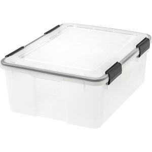 imageIRIS USA 32 Quart WEATHERPRO Plastic Storage Box with Durable Lid and Seal and Secure Latching Buckles Clear with Black Buckles 6 Pack30 Qt  Single