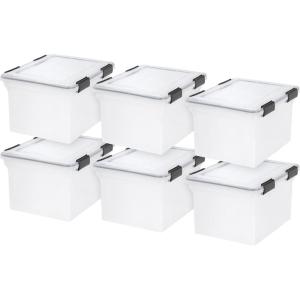 imageIRIS USA 32 Quart WEATHERPRO Plastic Storage Box with Durable Lid and Seal and Secure Latching Buckles Clear with Black Buckles 6 Pack32 Qt  6 Pack