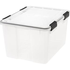 imageIRIS USA 32 Quart WEATHERPRO Plastic Storage Box with Durable Lid and Seal and Secure Latching Buckles Clear with Black Buckles 6 Pack466 Qt  Single