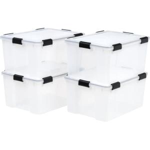 imageIRIS USA 32 Quart WEATHERPRO Plastic Storage Box with Durable Lid and Seal and Secure Latching Buckles Clear with Black Buckles 6 Pack628 Qt  4 Pack