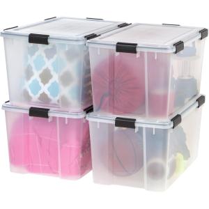 imageIRIS USA 32 Quart WEATHERPRO Plastic Storage Box with Durable Lid and Seal and Secure Latching Buckles Clear with Black Buckles 6 Pack74 Qt  4 Pack