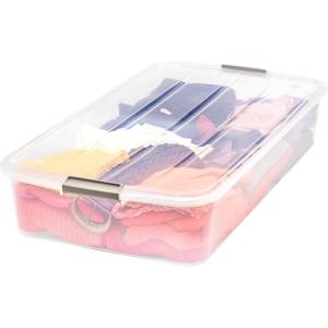 imageIRIS USA 33 Qt Plastic Under Bed Storage Organizer Bin Container with Secure Lids and Durable Black Buckles 3Pack MultiPurpose for Clothes Shoes Clothing Bedding Short Clear50 Qt  Single