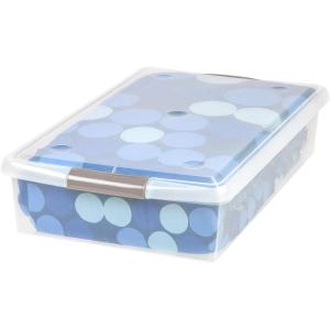 imageIRIS USA 33 Qt Plastic Under Bed Storage Organizer Bin Container with Secure Lids and Durable Black Buckles 3Pack MultiPurpose for Clothes Shoes Clothing Bedding Short Clear40 Qt  Single