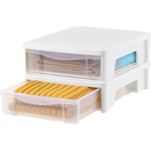 imageIRIS USA 33 Qt Plastic Under Bed Storage Organizer Bin Container with Secure Lids and Durable Black Buckles 3Pack MultiPurpose for Clothes Shoes Clothing Bedding Short Clear22 Qt  2 Pack