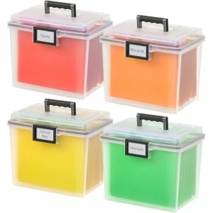 imageIRIS USA File Box WeatherPro Portable File Organizer Plastic File Box for Letter File w OrganizerLid Durable Lid and Gasket Seal Secure Latching Buckles Stackable Lockable Clear 19 Qt 4 PackAirtight  Clear  4 Pack