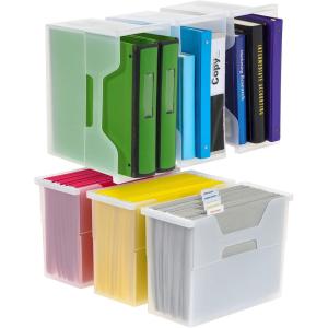 imageIRIS USA Medium Portable Desktop File Box with Open Lid 6 Pack Side Handles Tabs ampamp Inserts Hanging File Folders LetterSize File Magazine Newspaper Mail Document Notebook BlackClear