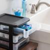 imageIRIS USA Plastic Desk Top 3Drawer Storage Organizer with Paper Tray Top 1Pack for Makeup Vanity Nail Polish Bathroom Stationery Art Craft Supplies Kitchen Office Garage Organization Medium BlackBlack