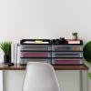 imageIRIS USA Plastic Desk Top 3Drawer Storage Organizer with Paper Tray Top 1Pack for Makeup Vanity Nail Polish Bathroom Stationery Art Craft Supplies Kitchen Office Garage Organization Medium BlackBlack