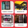 imageIRIS USA Plastic Desk Top 3Drawer Storage Organizer with Paper Tray Top 1Pack for Makeup Vanity Nail Polish Bathroom Stationery Art Craft Supplies Kitchen Office Garage Organization Medium BlackBlack
