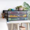 imageIRIS USA Plastic Desk Top 3Drawer Storage Organizer with Paper Tray Top 1Pack for Makeup Vanity Nail Polish Bathroom Stationery Art Craft Supplies Kitchen Office Garage Organization Medium BlackBlack